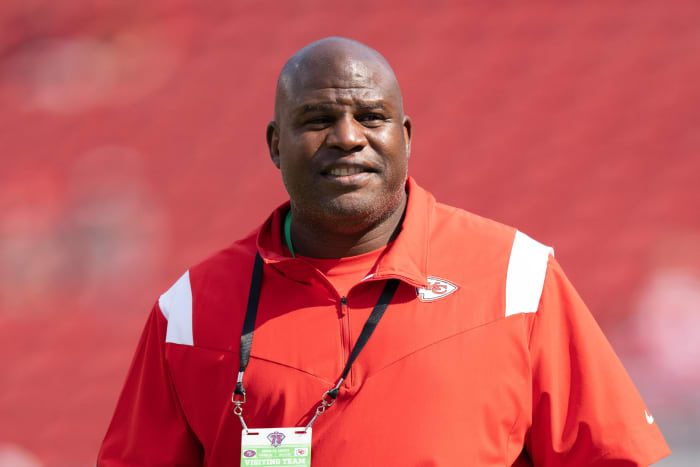 Kansas City Chiefs offensive coordinator Eric Bieniemy. Mandatory Credit: Kyle Terada-USA TODAY Sports